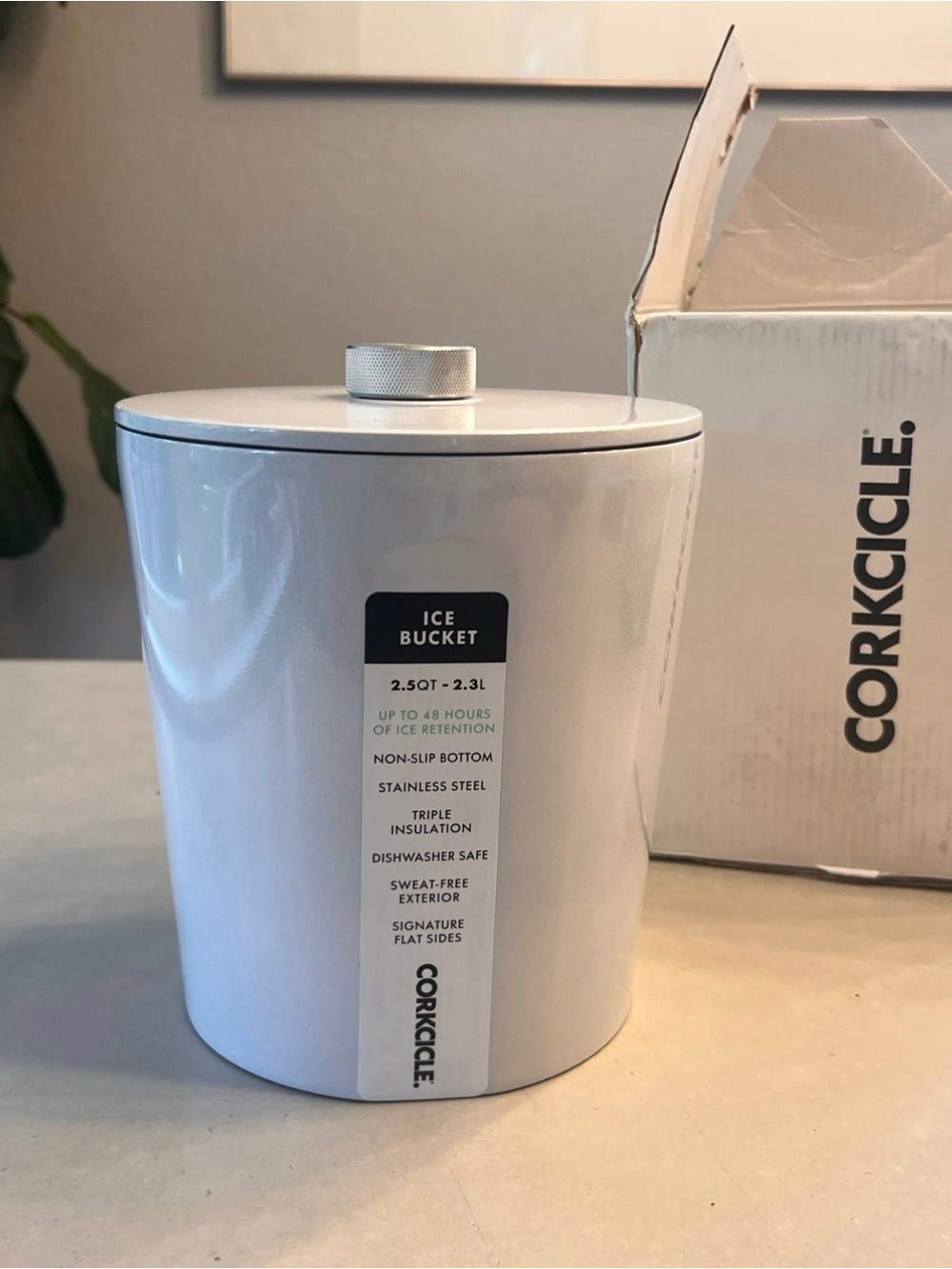 Corkcicle Glossy White Ice Bucket with Lid